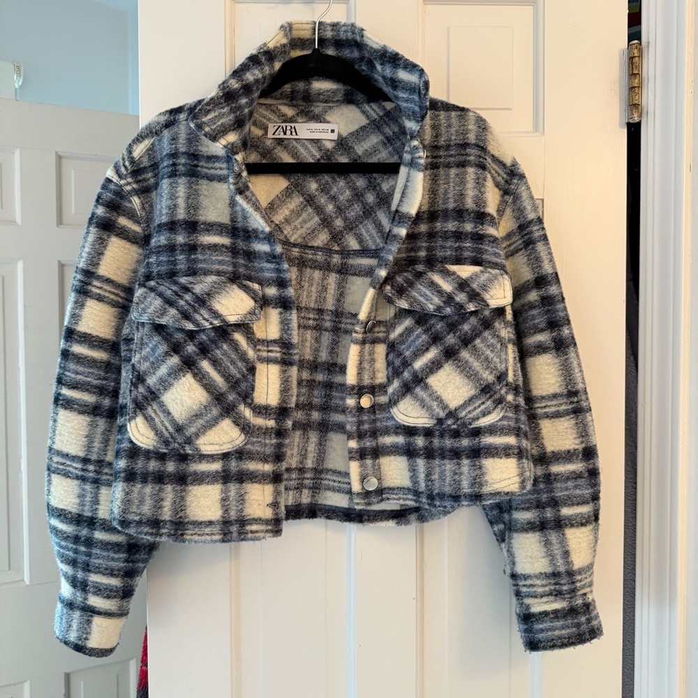Zara Navy and White Checkered Jacket